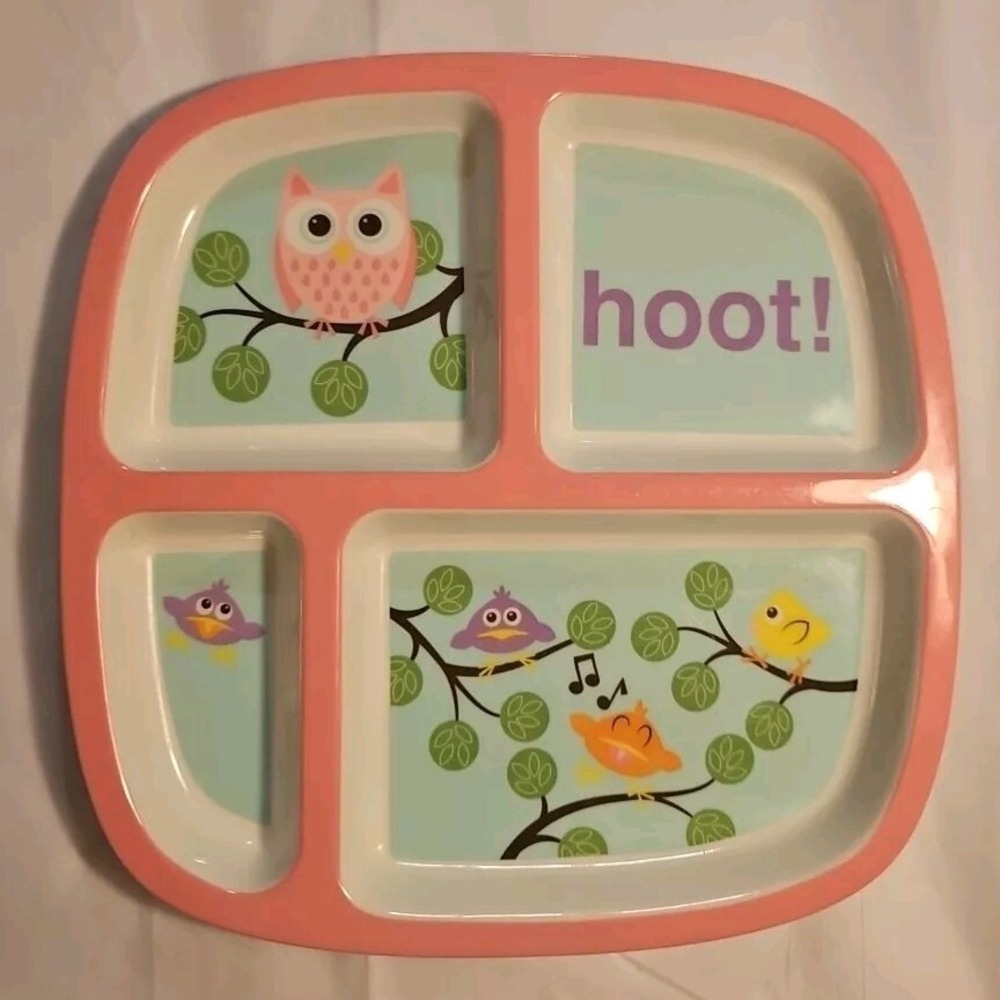 Thunder Group Children's Birds Themed Pink‎ 4 Divided Section Melamine Plate
